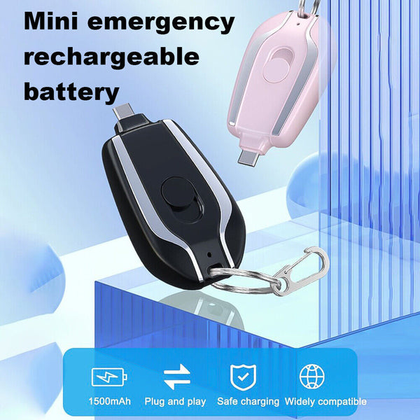 Mini Power Emergency Pod Keychain Charger With Type-C